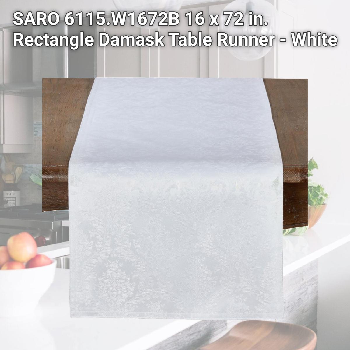 Picture of SARO 6115.W1672B 16 x 72 in. Rectangle Damask Table Runner - White
