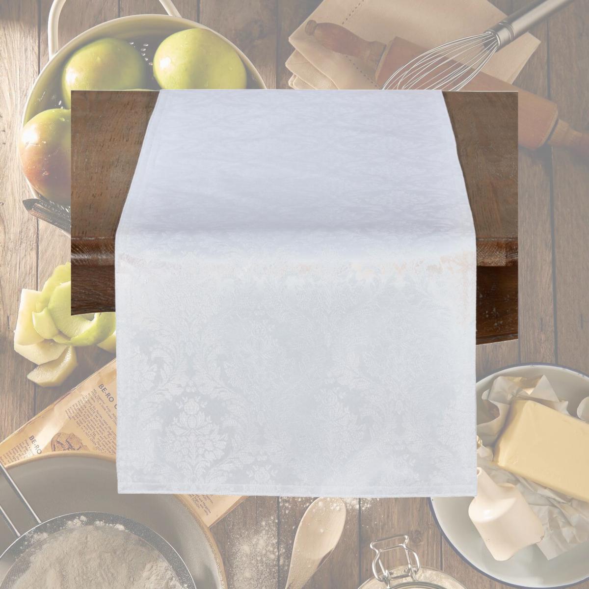 Picture of SARO 6115.W1672B 16 x 72 in. Rectangle Damask Table Runner - White