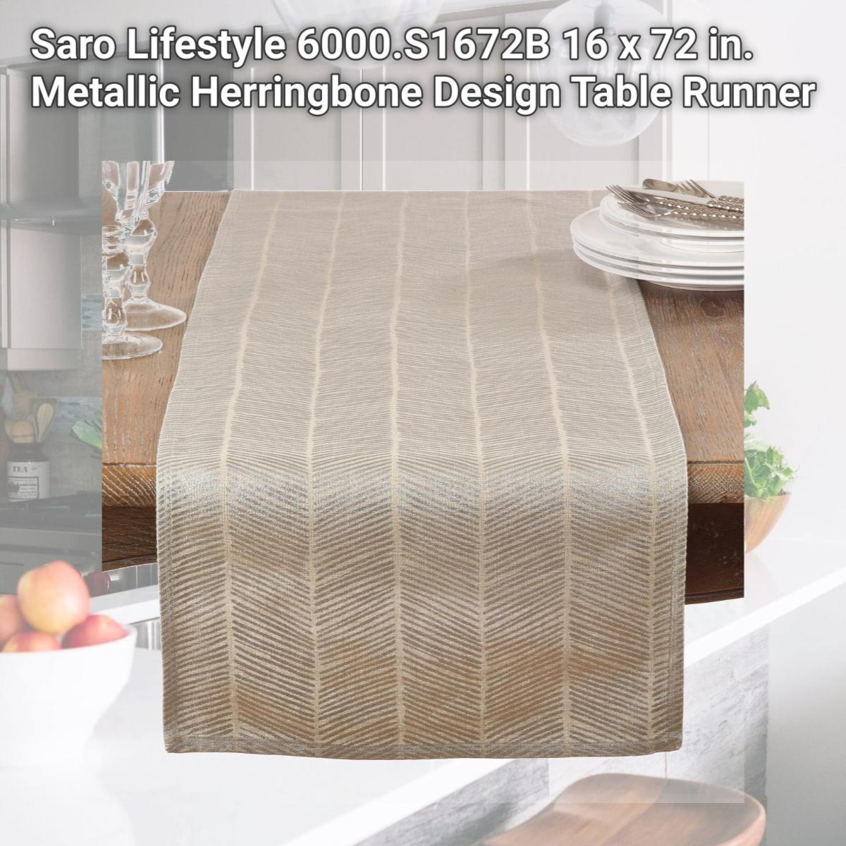 Picture of Saro Lifestyle 6000.S1672B 16 x 72 in. Metallic Herringbone Design Table Runner