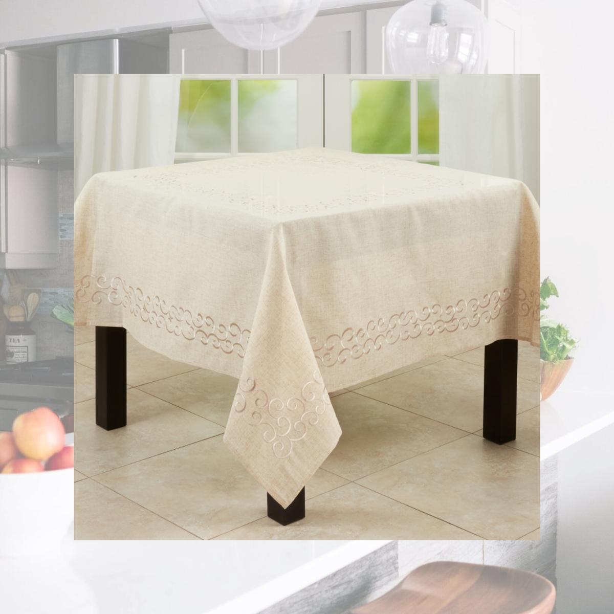 Picture of Saro Lifestyle 493.N67S 67 in. Delicate Embroidered Design Tablecloth, Natural