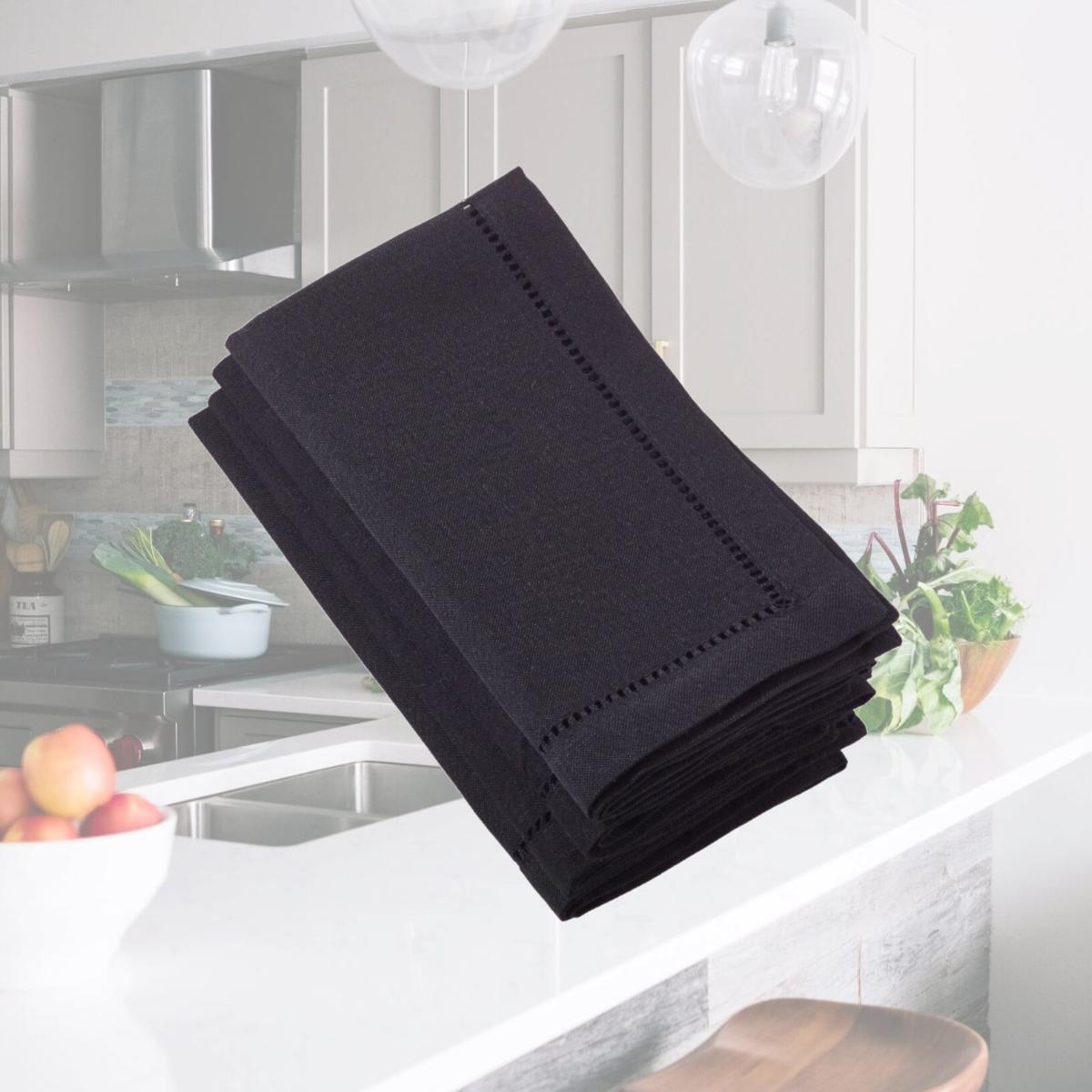 Picture of Saro Lifestyle 6304.BK22S Rochester Collection Dinner Napkin with Hemstitched Border, Black - Set of 4