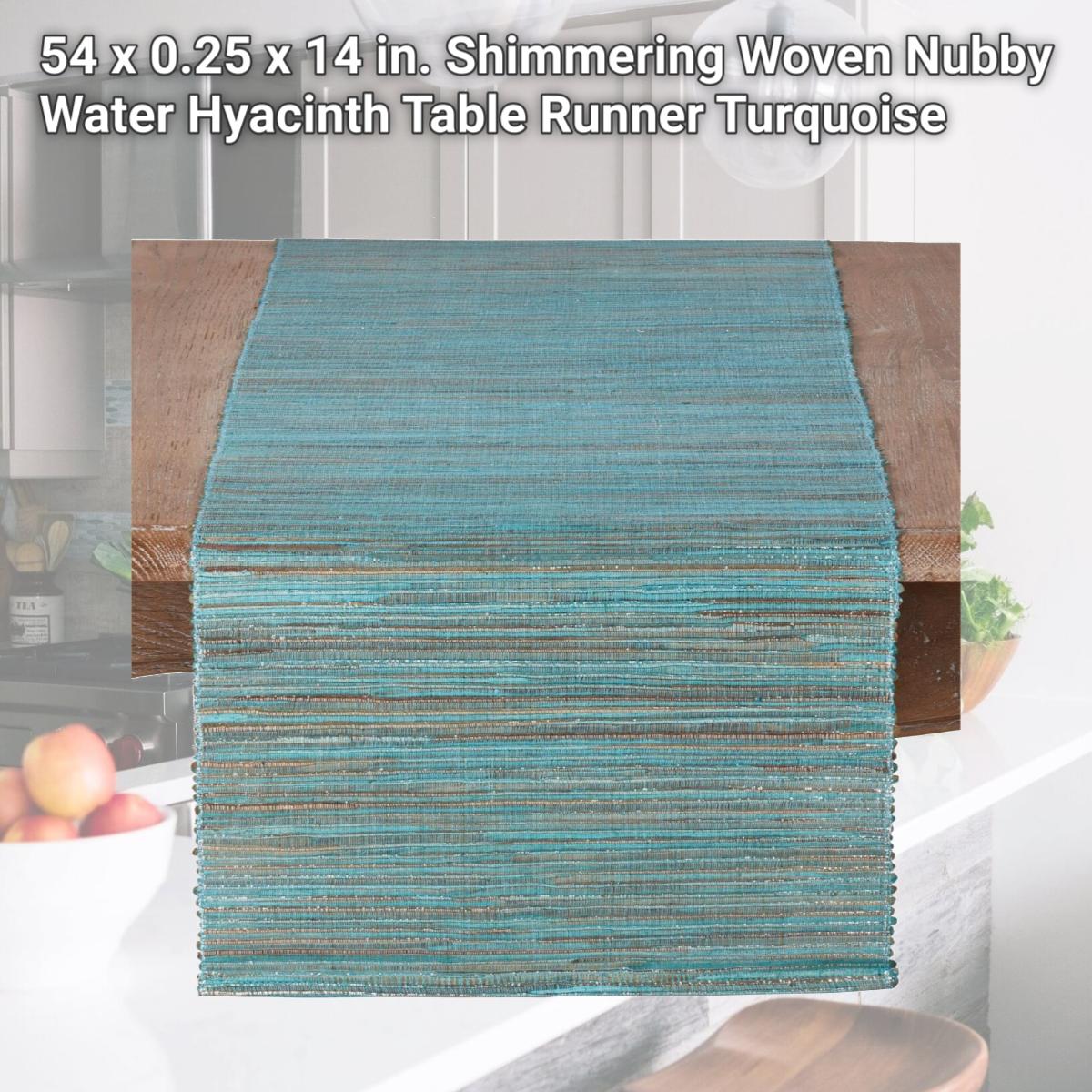 Picture of Saro Lifestyle 217.TQ1454B 54 x 0.25 x 14 in. Shimmering Woven Nubby Water Hyacinth Table Runner, Turquoise