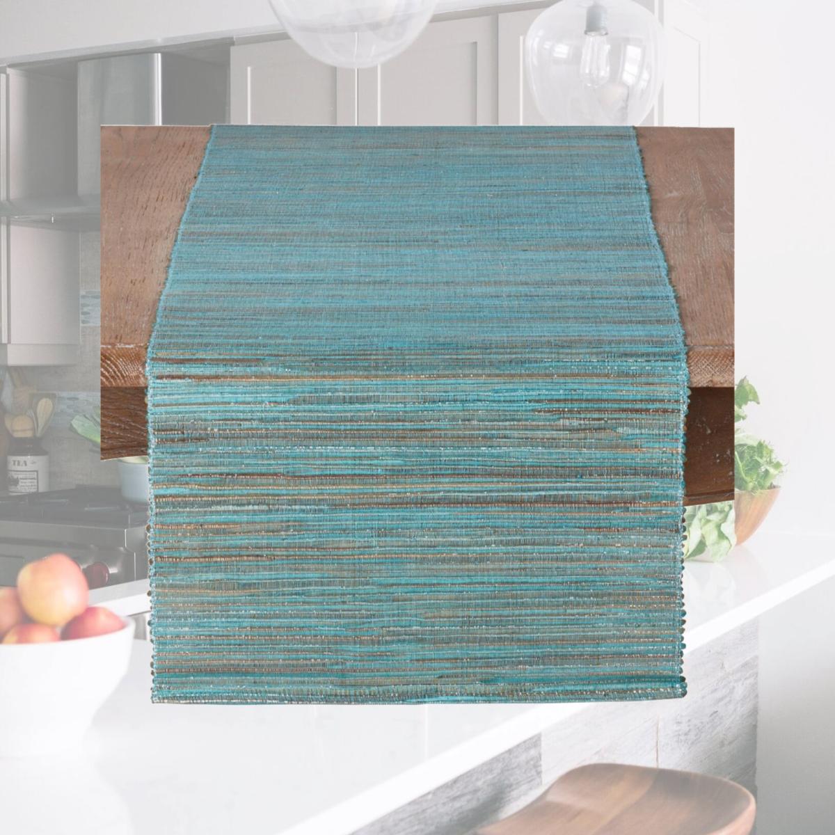 Picture of Saro Lifestyle 217.TQ1454B 54 x 0.25 x 14 in. Shimmering Woven Nubby Water Hyacinth Table Runner, Turquoise