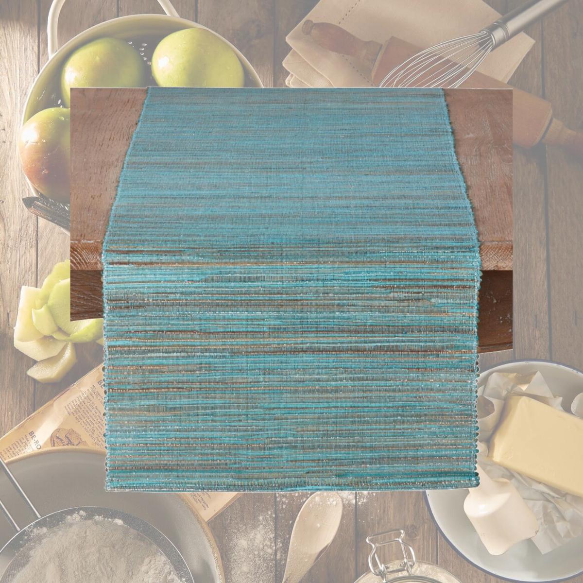Picture of Saro Lifestyle 217.TQ1490B 14 x 90 in. Shimmering Woven Nubby Water Hyacinth Table Runner, Turquoise