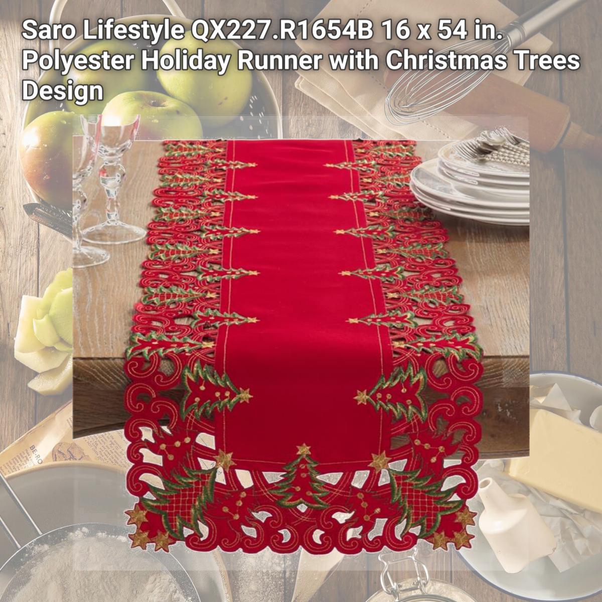 Picture of Saro Lifestyle QX227.R1654B 16 x 54 in. Polyester Holiday Runner with Christmas Trees Design