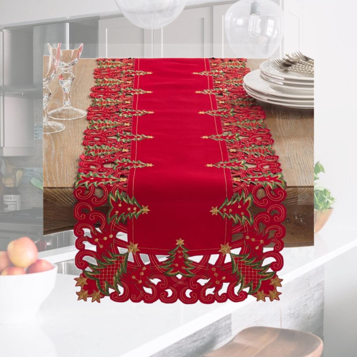 Picture of Saro Lifestyle QX227.R1654B 16 x 54 in. Polyester Holiday Runner with Christmas Trees Design