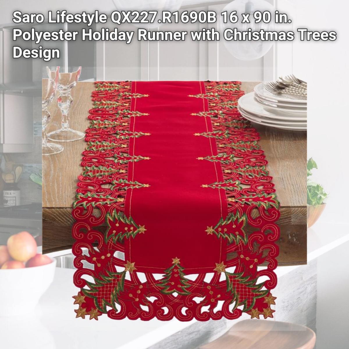 Picture of Saro Lifestyle QX227.R1690B 16 x 90 in. Polyester Holiday Runner with Christmas Trees Design