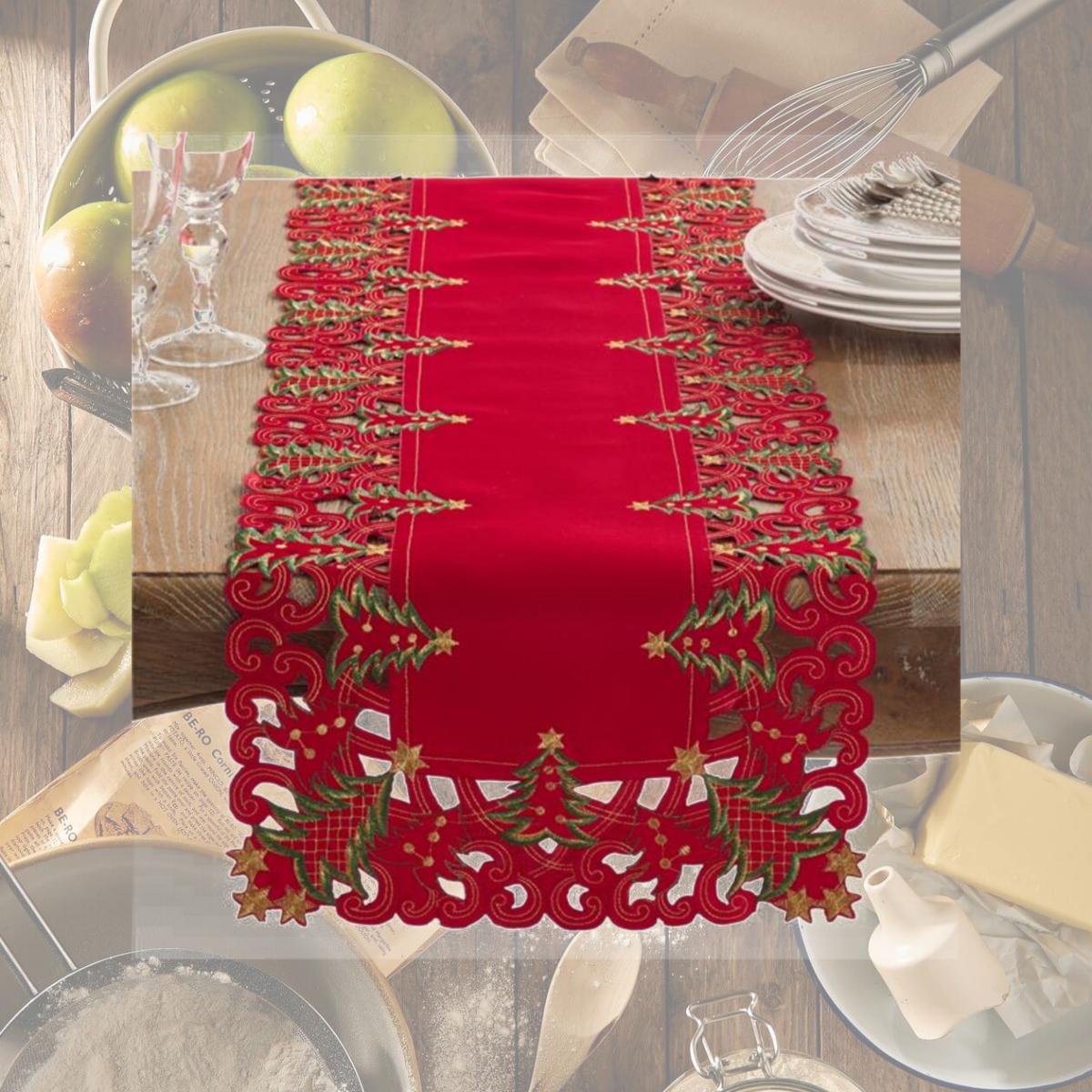Picture of Saro Lifestyle QX227.R1690B 16 x 90 in. Polyester Holiday Runner with Christmas Trees Design