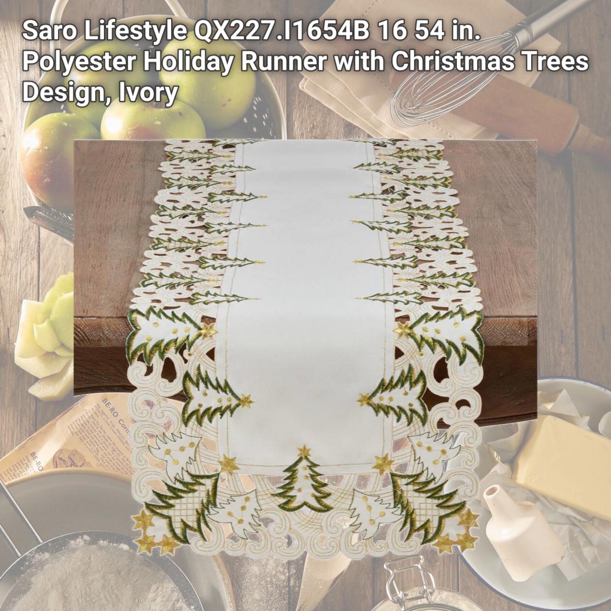 Picture of Saro Lifestyle QX227.I1654B 16 54 in. Polyester Holiday Runner with Christmas Trees Design, Ivory