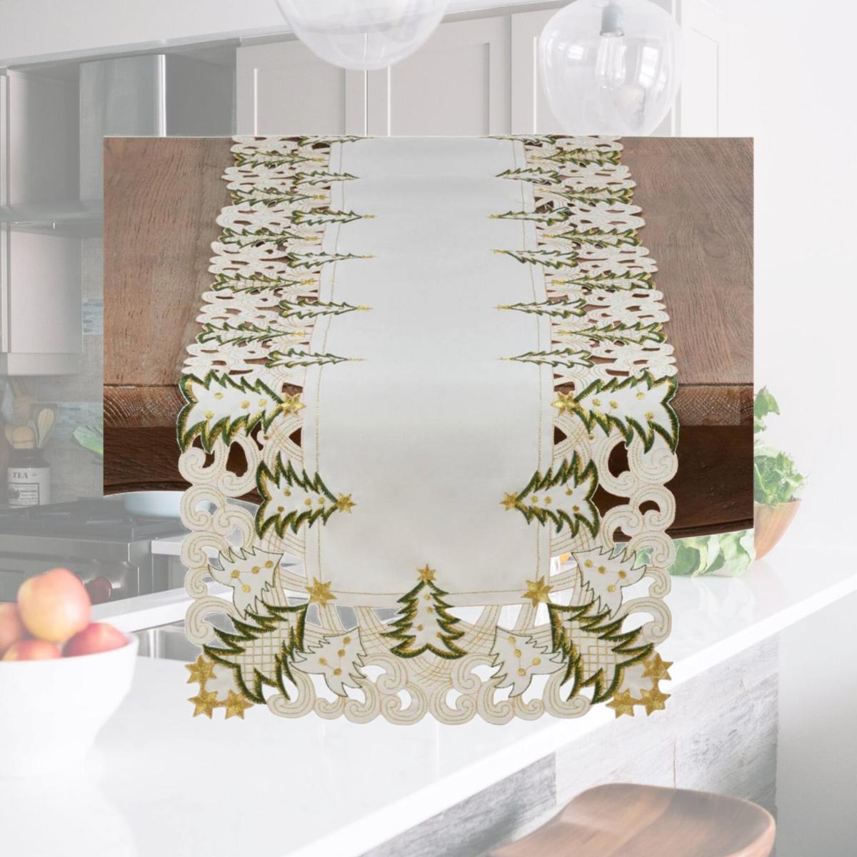 Picture of Saro Lifestyle QX227.I1654B 16 54 in. Polyester Holiday Runner with Christmas Trees Design, Ivory