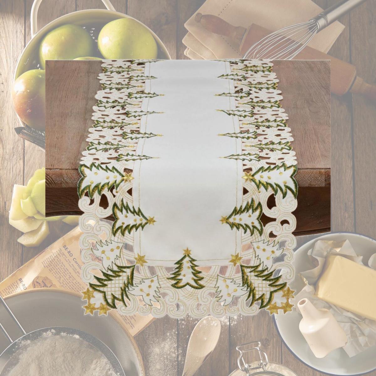 Picture of Saro Lifestyle QX227.I16108B 16 x 108 in. Polyester Holiday Runner with Christmas Trees Design, Ivory