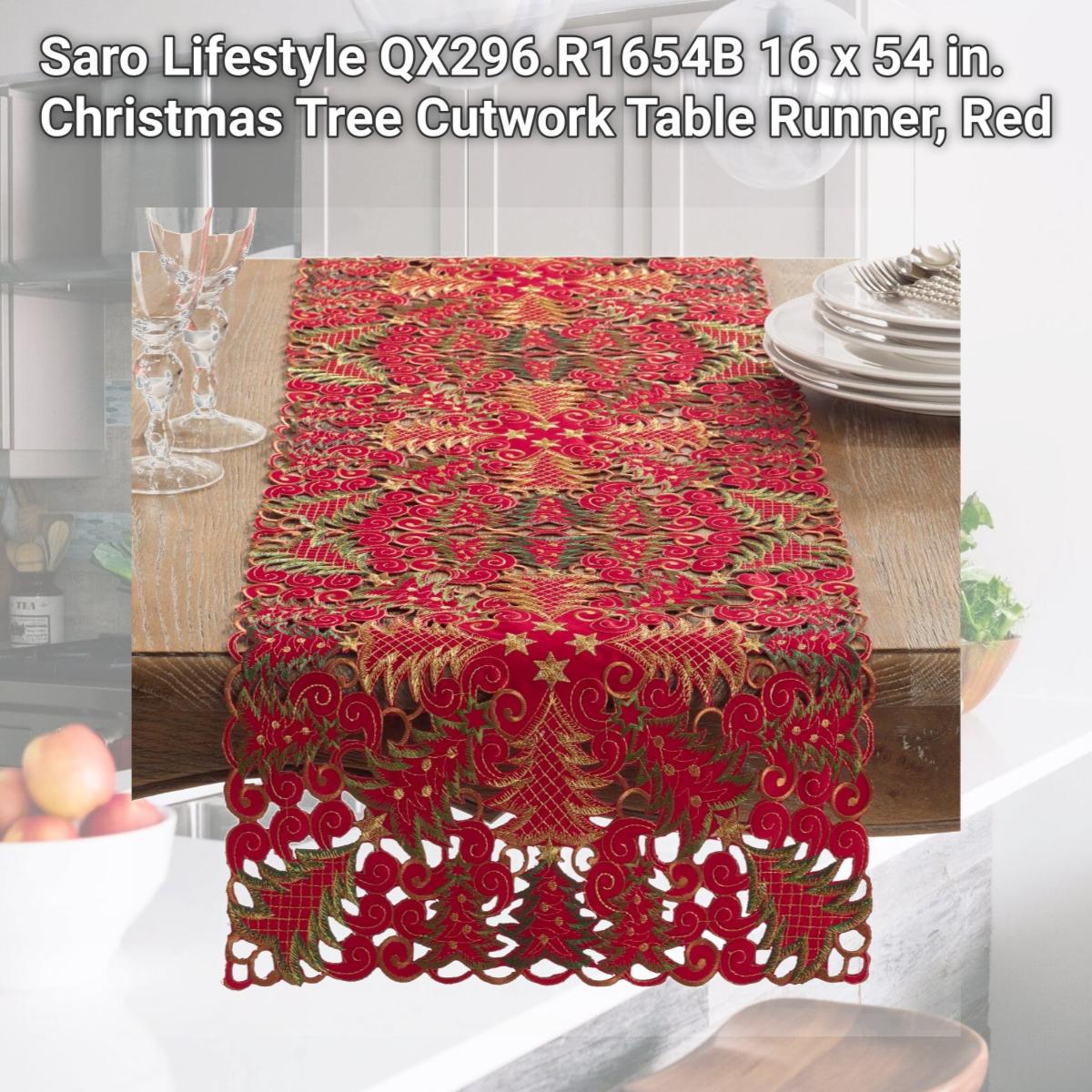 Picture of Saro Lifestyle QX296.R1654B 16 x 54 in. Christmas Tree Cutwork Table Runner, Red