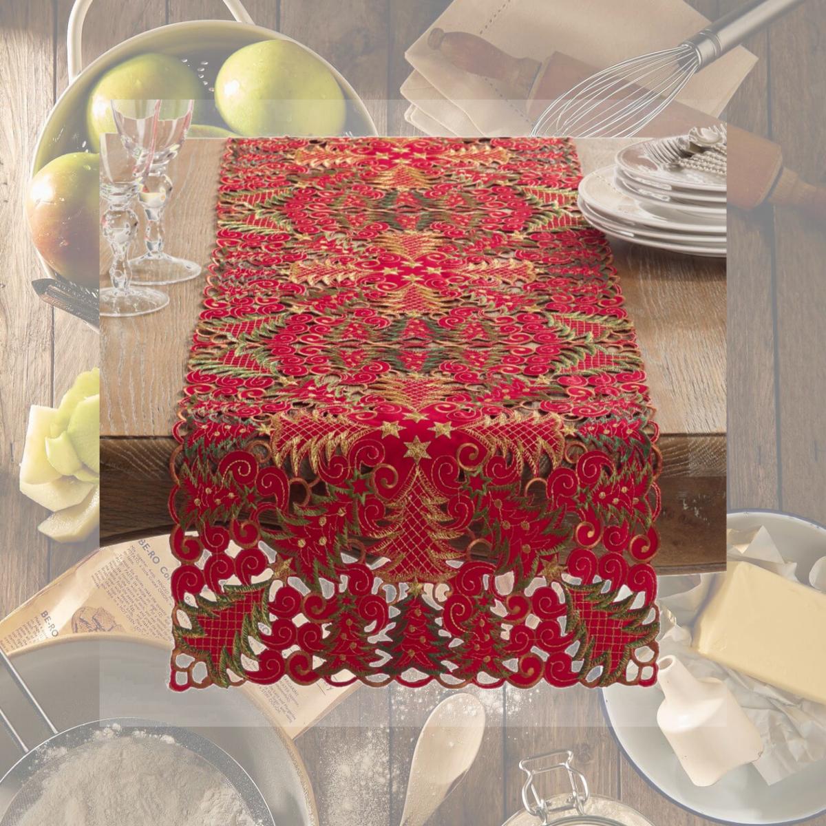 Picture of Saro Lifestyle QX296.R1654B 16 x 54 in. Christmas Tree Cutwork Table Runner, Red