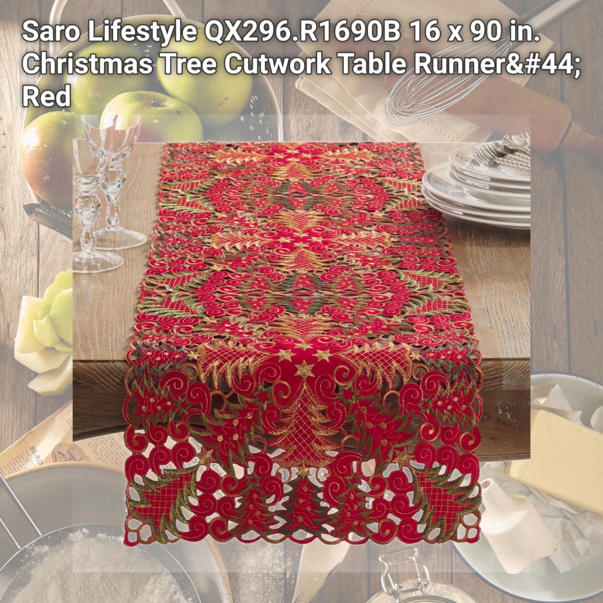 Picture of Saro Lifestyle QX296.R1690B 16 x 90 in. Christmas Tree Cutwork Table Runner, Red