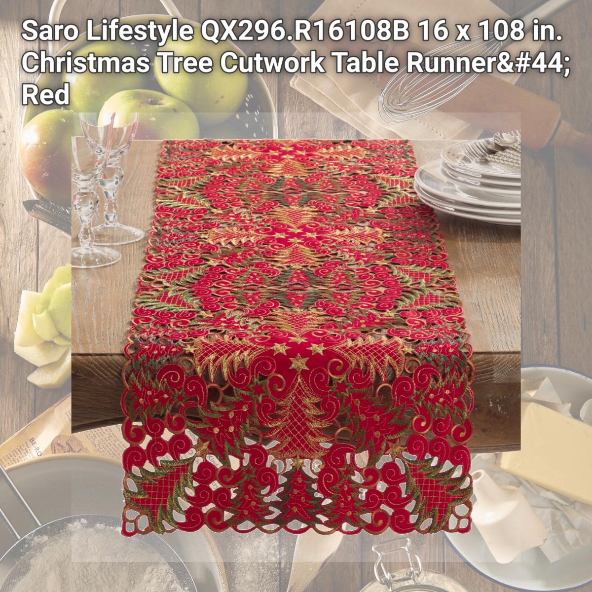 Picture of Saro Lifestyle QX296.R16108B 16 x 108 in. Christmas Tree Cutwork Table Runner, Red