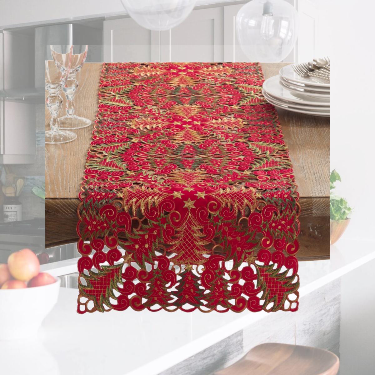 Picture of Saro Lifestyle QX296.R16108B 16 x 108 in. Christmas Tree Cutwork Table Runner, Red