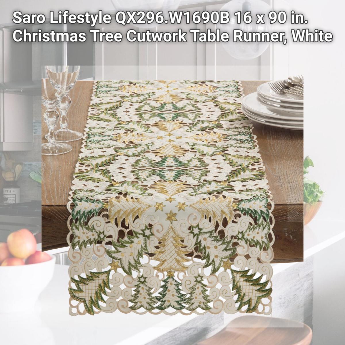 Picture of Saro Lifestyle QX296.W1690B 16 x 90 in. Christmas Tree Cutwork Table Runner, White