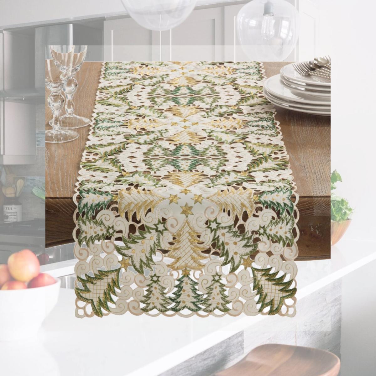 Picture of Saro Lifestyle QX296.W1690B 16 x 90 in. Christmas Tree Cutwork Table Runner, White