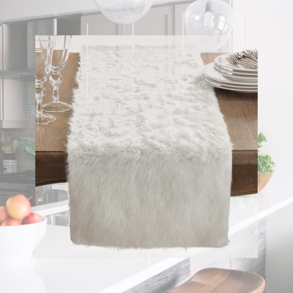Picture of Saro Lifestyle 197.W15108B 15 x 108 in. Faux Fur Design Topper Table Runner, White