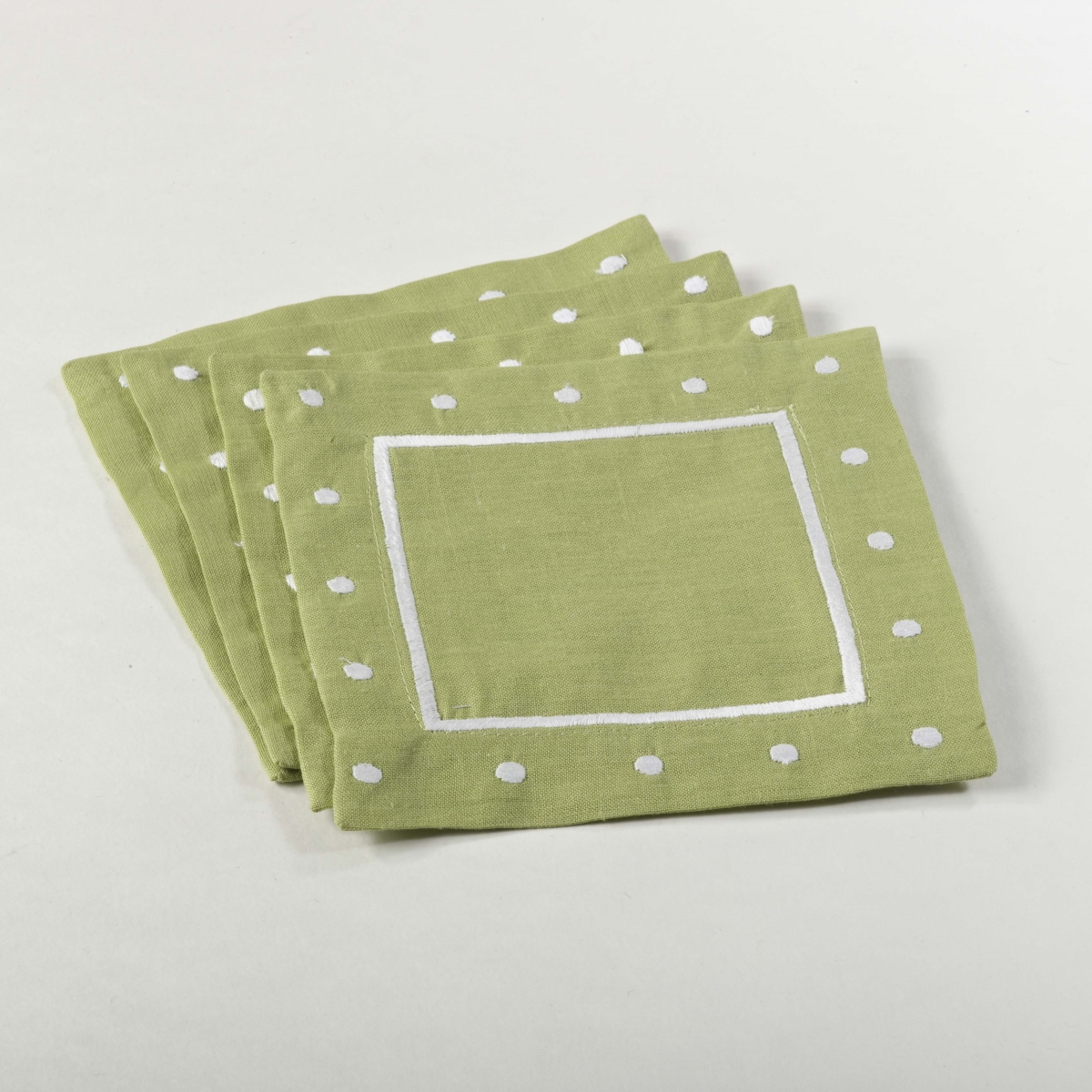 7551.lm6s 6 In. Velveteen Square Embroidered Coaster With Dotted Border - Lime, Set Of 4