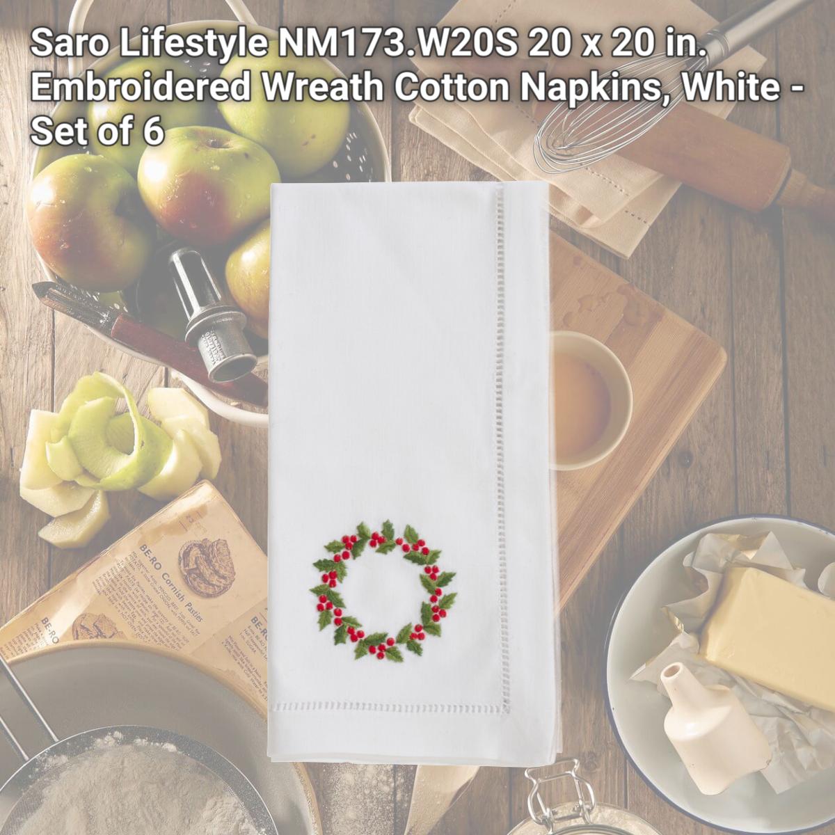 Picture of Saro Lifestyle NM173.W20S 20 x 20 in. Embroidered Wreath Cotton Napkins, White - Set of 6
