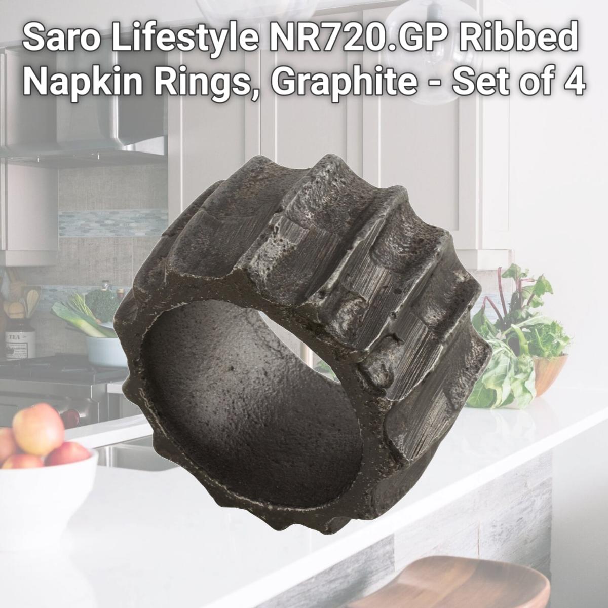 Picture of Saro Lifestyle NR720.GP Ribbed Napkin Rings, Graphite - Set of 4