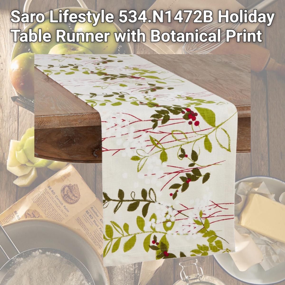 Picture of Saro Lifestyle 534.N1472B Holiday Table Runner with Botanical Print