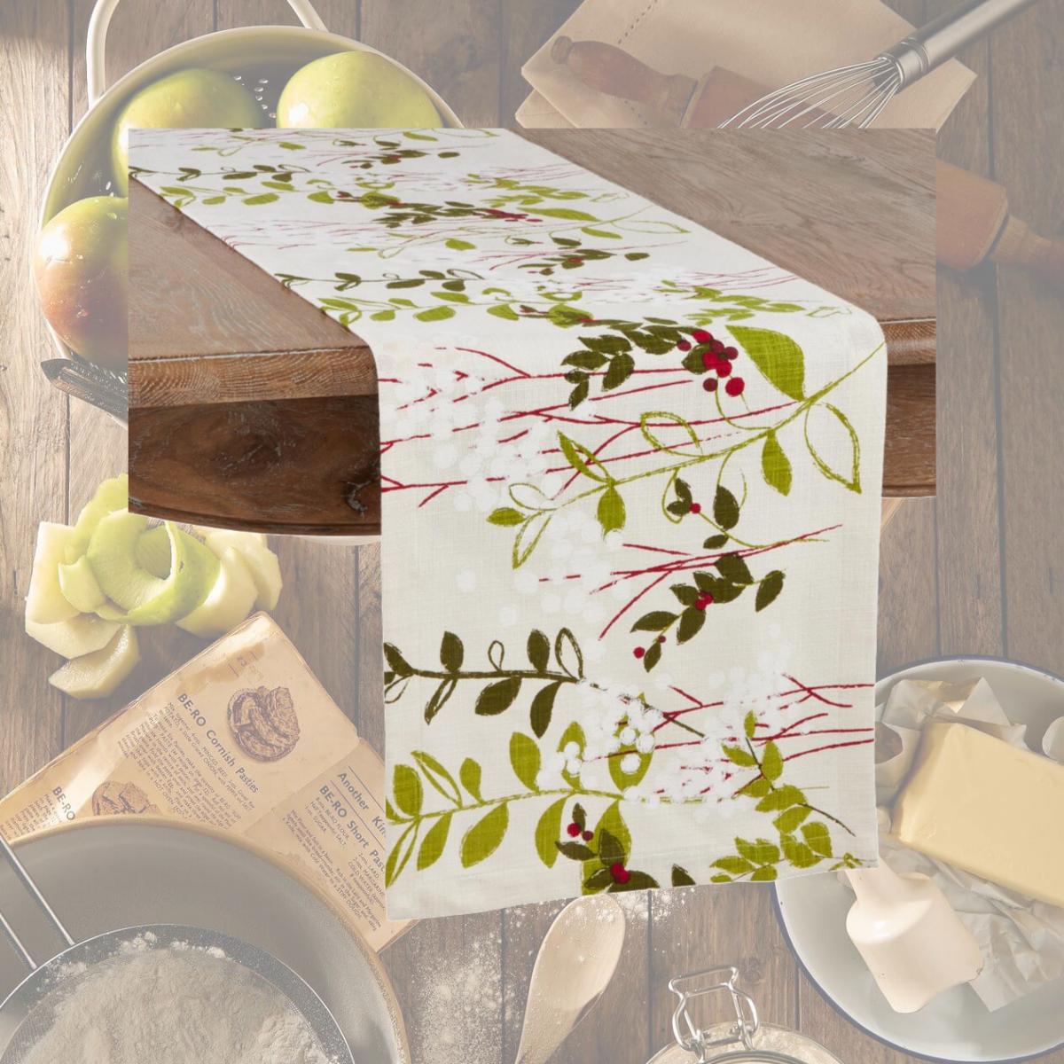 Picture of Saro Lifestyle 534.N1472B Holiday Table Runner with Botanical Print