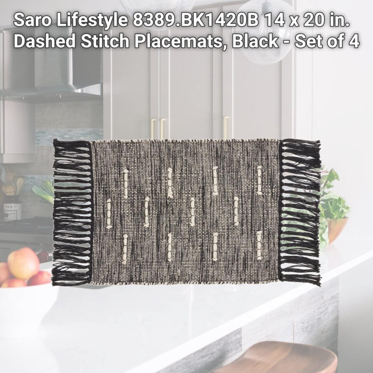 Picture of Saro Lifestyle 8389.BK1420B 14 x 20 in. Dashed Stitch Placemats, Black - Set of 4