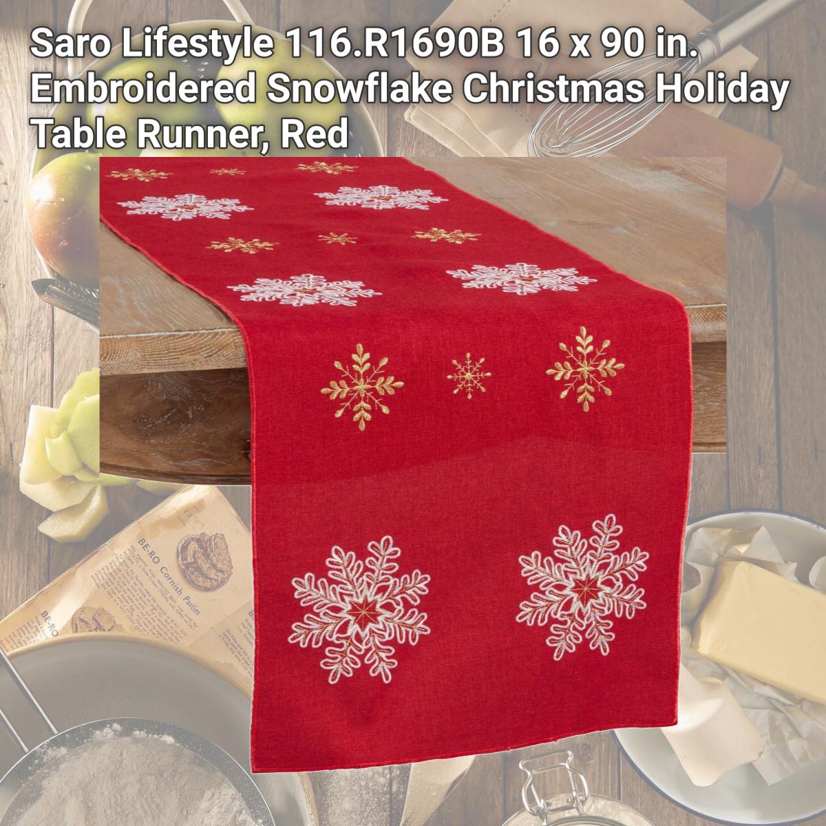 Picture of Saro Lifestyle 116.R1690B 16 x 90 in. Embroidered Snowflake Christmas Holiday Table Runner, Red