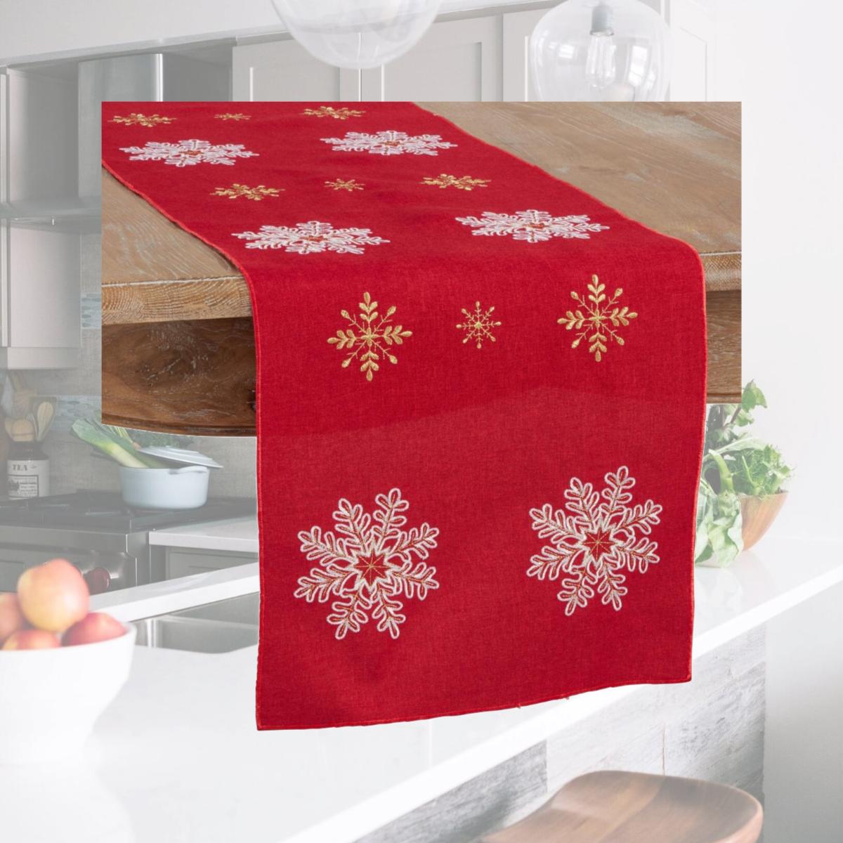 Picture of Saro Lifestyle 116.R1690B 16 x 90 in. Embroidered Snowflake Christmas Holiday Table Runner, Red