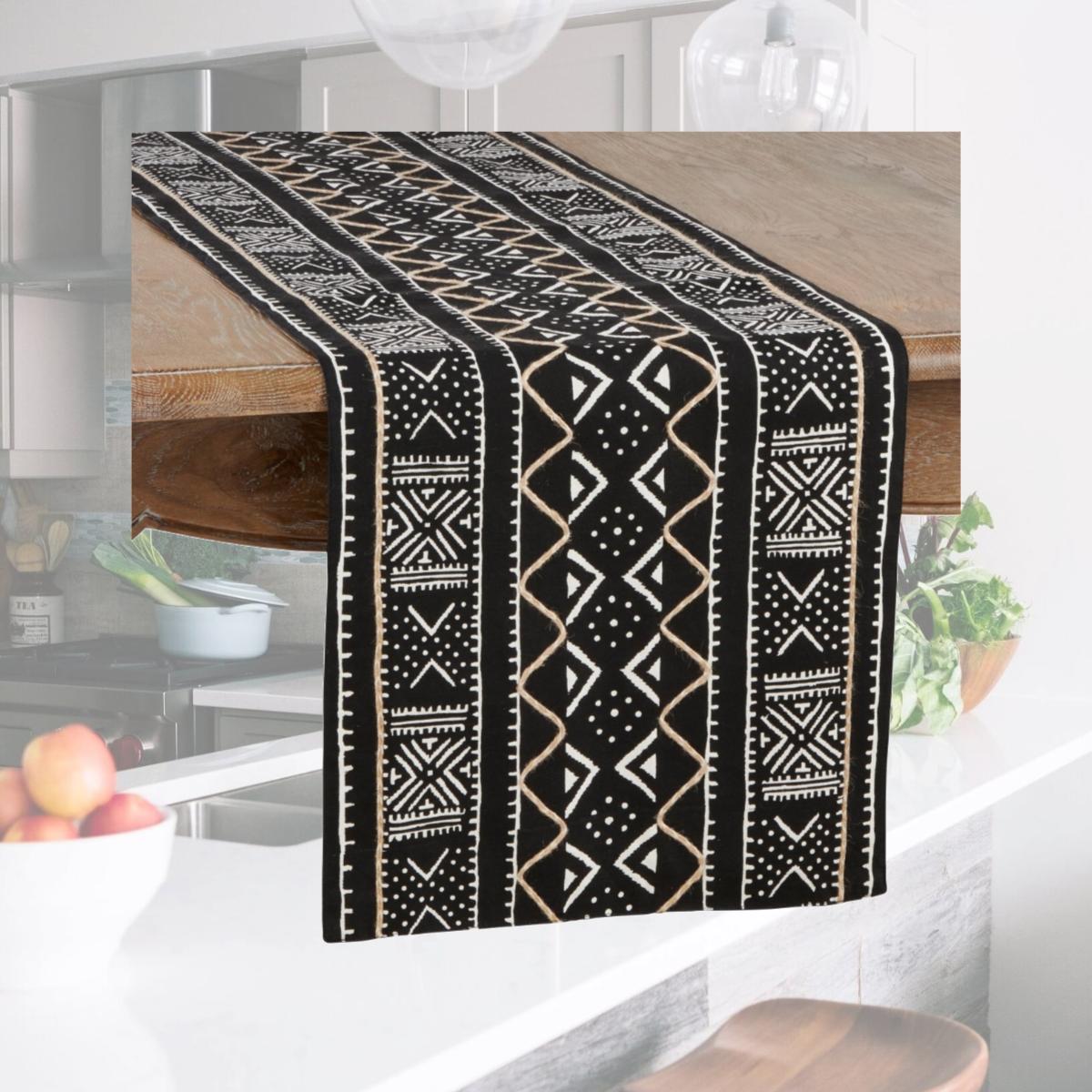 Picture of Saro Lifestyle 661.BK1690B 16 x 90 in. Mud Cloth Table Runner, Black