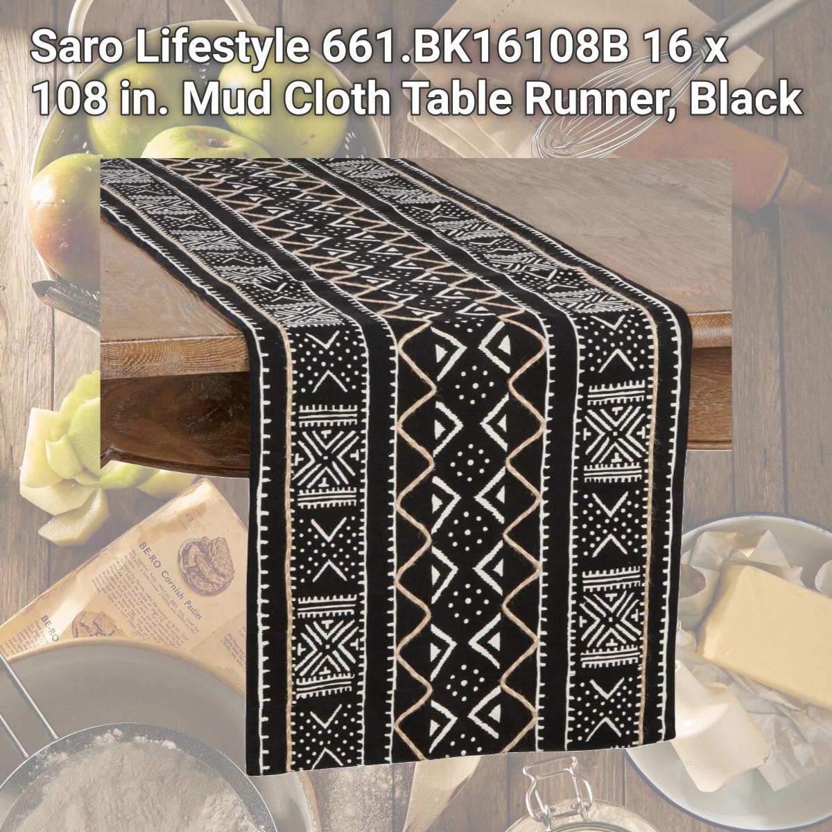 Picture of Saro Lifestyle 661.BK16108B 16 x 108 in. Mud Cloth Table Runner, Black