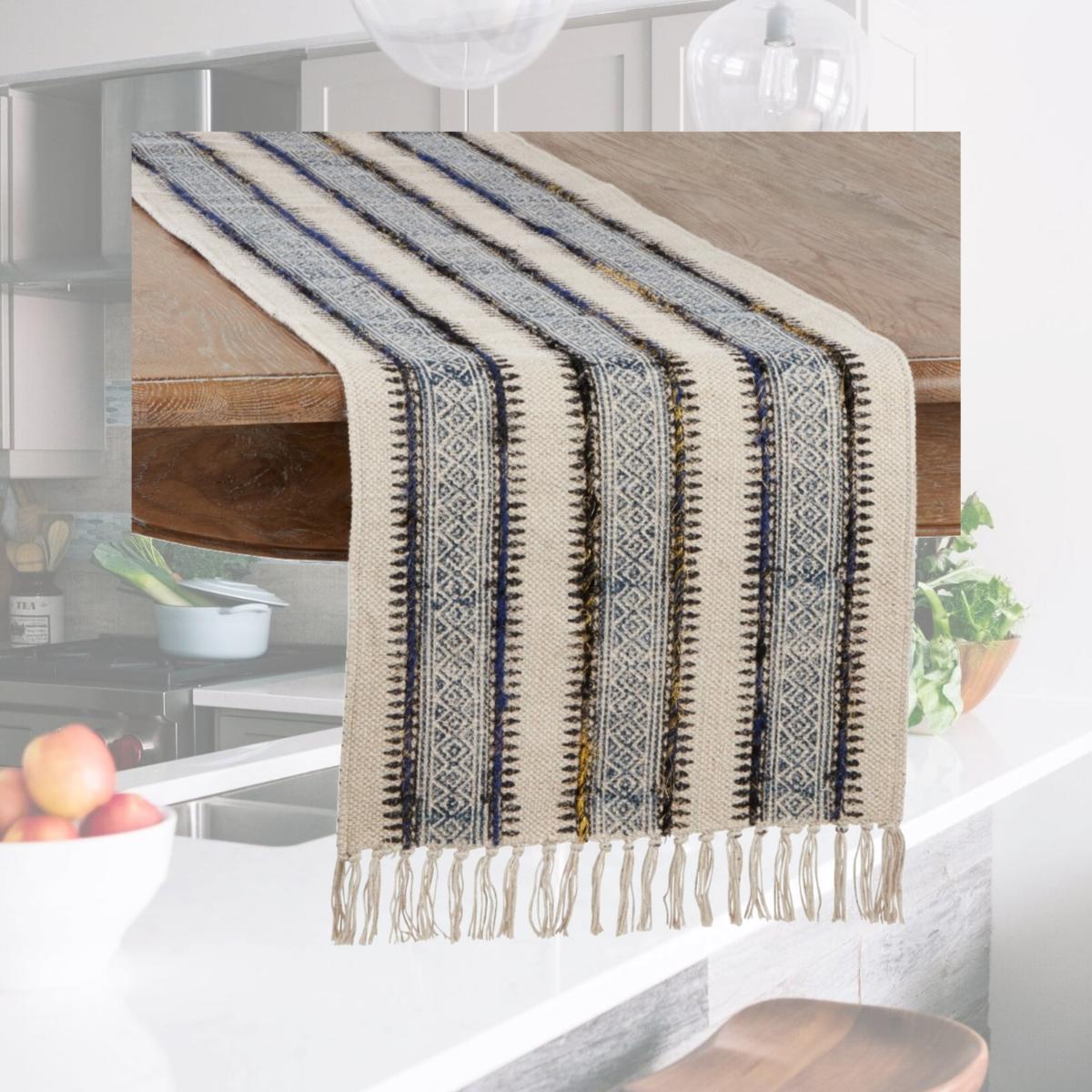 Picture of Saro Lifestyle 2319.IN1672B 16 x 72 in. Embroidered Block Print Table Runner, Ivory