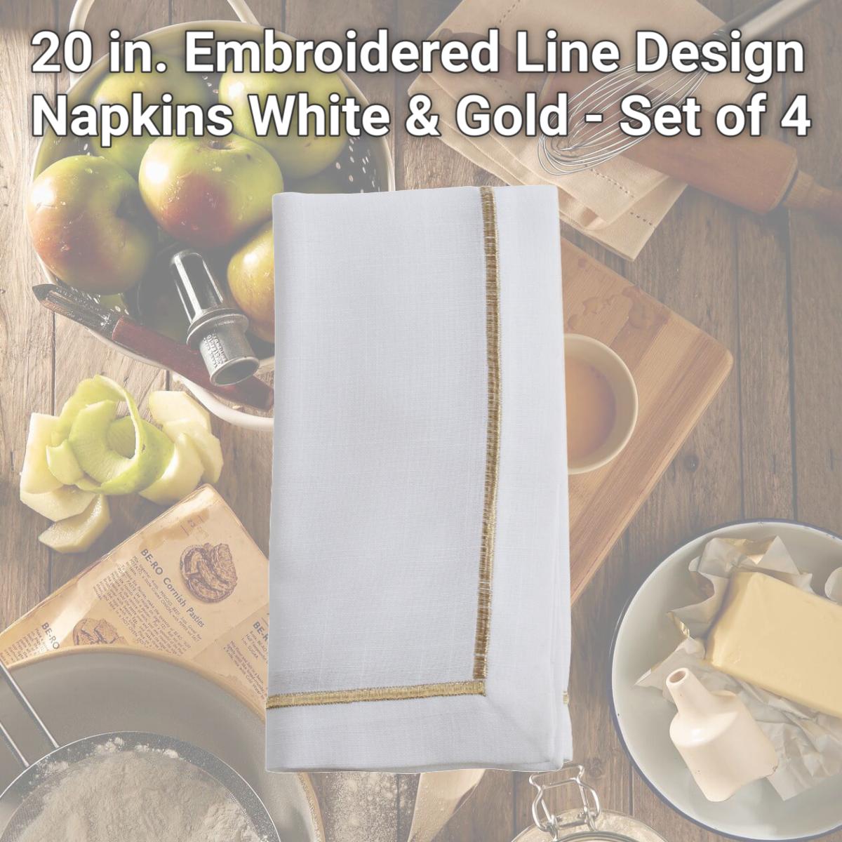 Picture of Saro Lifestyle 810.GL20S 20 in. Embroidered Line Design Napkins, White & Gold - Set of 4