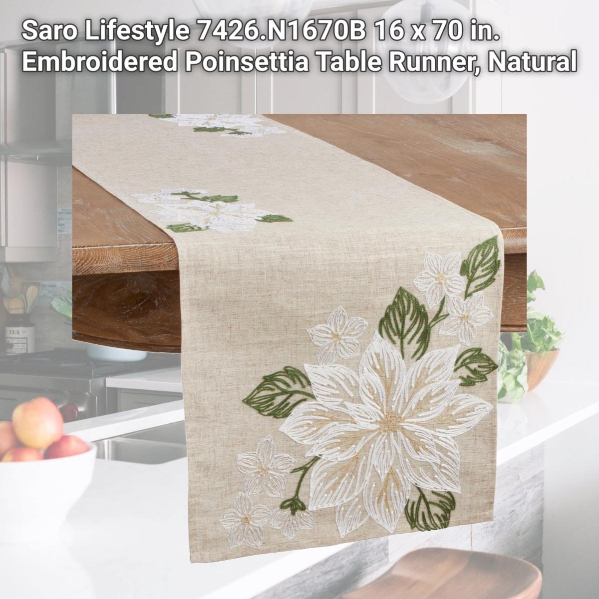 Picture of Saro Lifestyle 7426.N1670B 16 x 70 in. Embroidered Poinsettia Table Runner, Natural