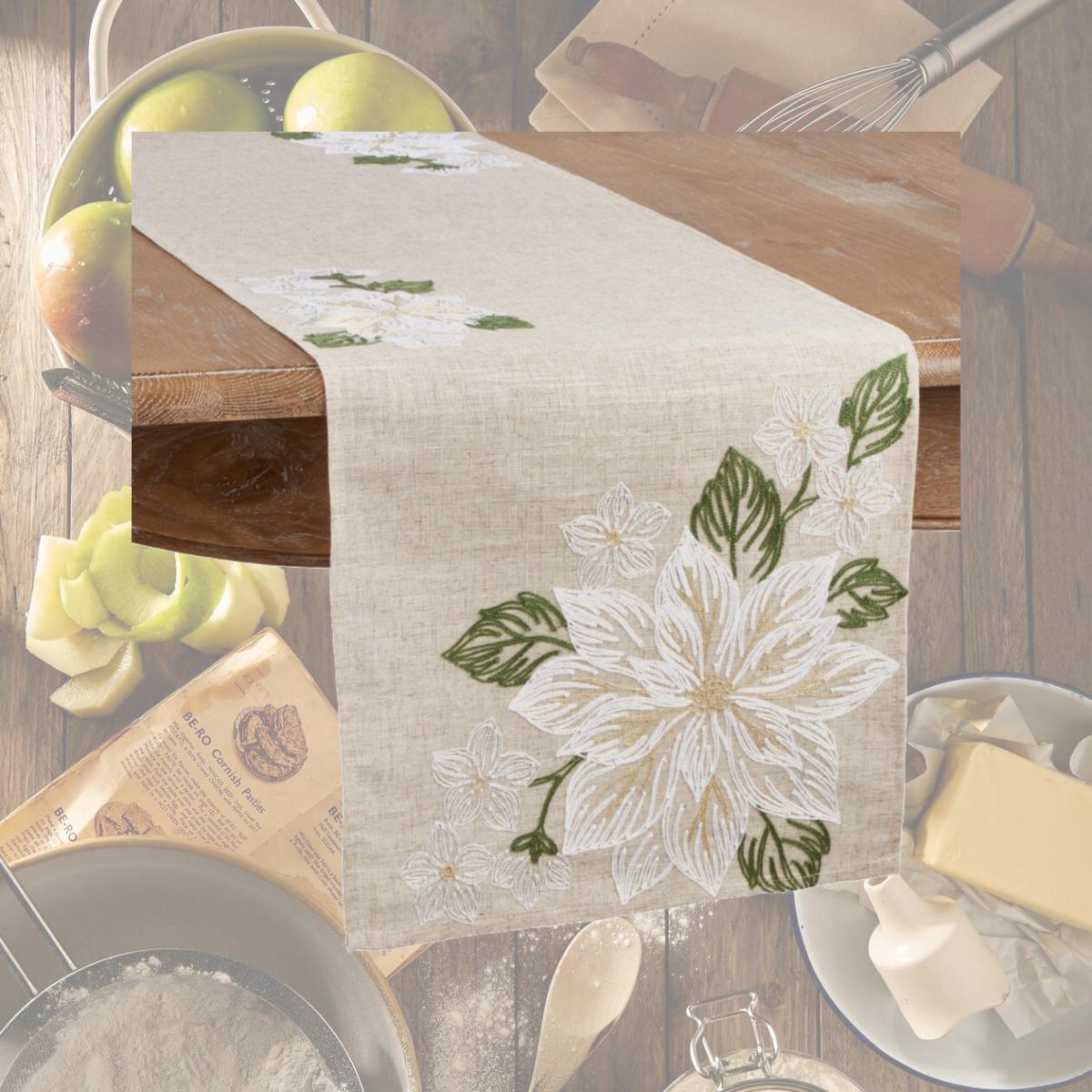 Picture of Saro Lifestyle 7426.N1670B 16 x 70 in. Embroidered Poinsettia Table Runner, Natural