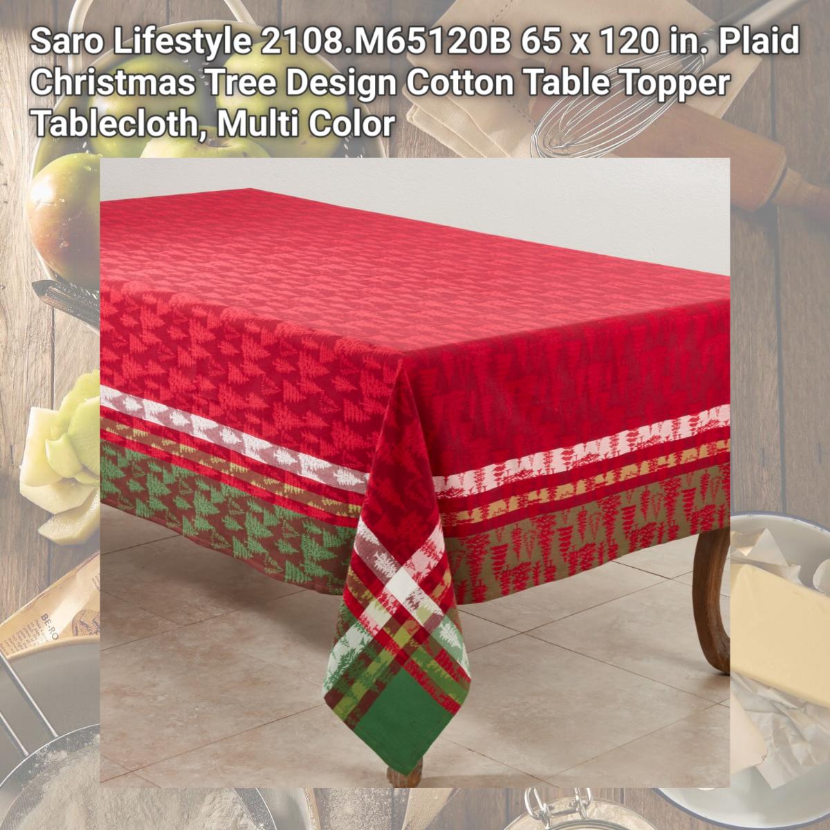 Picture of Saro Lifestyle 2108.M65120B 65 x 120 in. Plaid Christmas Tree Design Cotton Table Topper Tablecloth, Multi Color