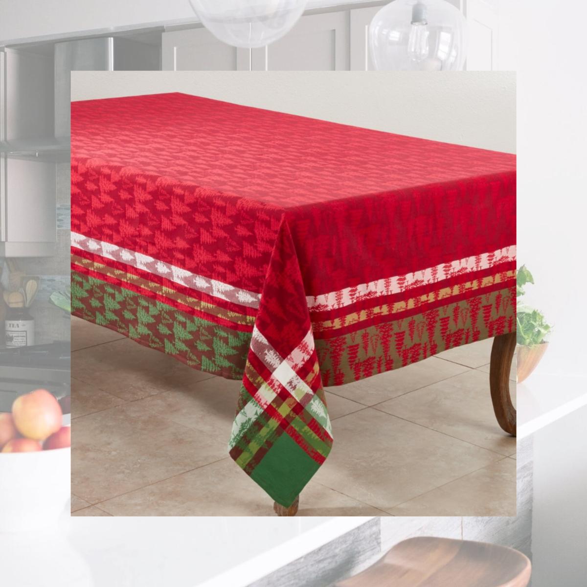 Picture of Saro Lifestyle 2108.M65120B 65 x 120 in. Plaid Christmas Tree Design Cotton Table Topper Tablecloth, Multi Color