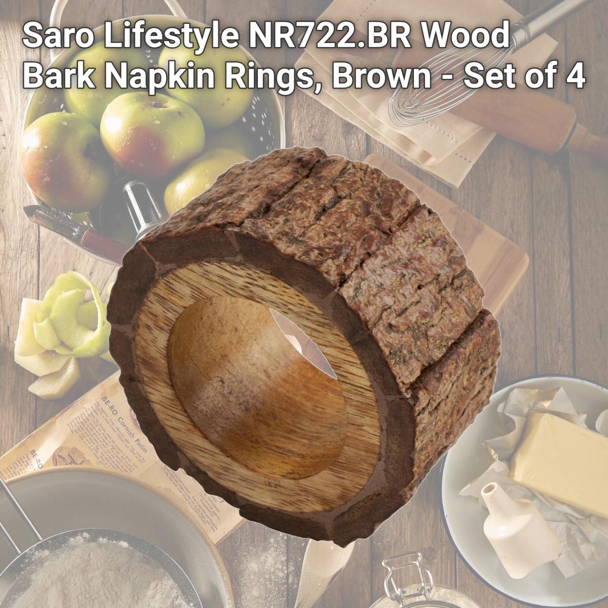 Picture of Saro Lifestyle NR722.BR Wood Bark Napkin Rings, Brown - Set of 4