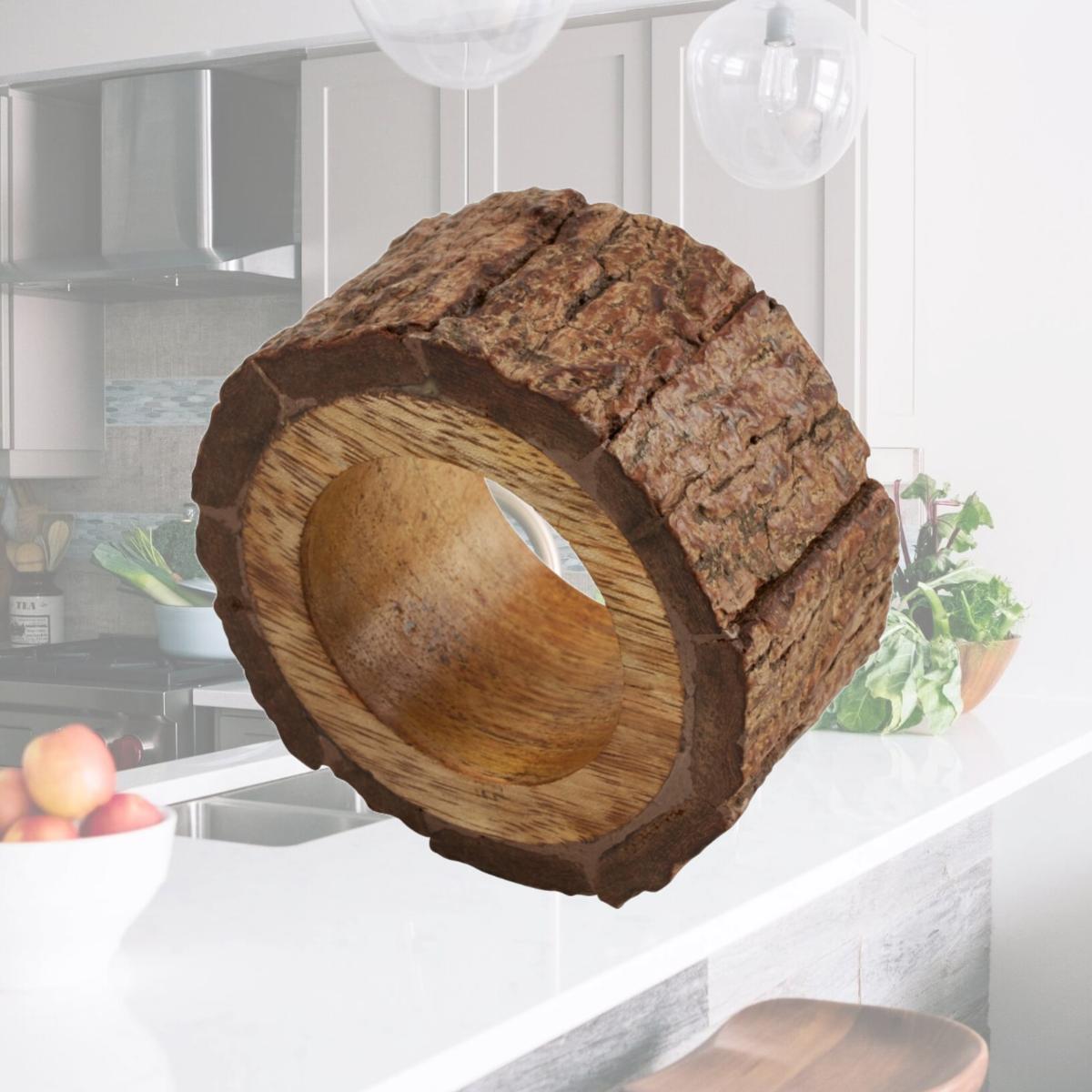 Picture of Saro Lifestyle NR722.BR Wood Bark Napkin Rings, Brown - Set of 4