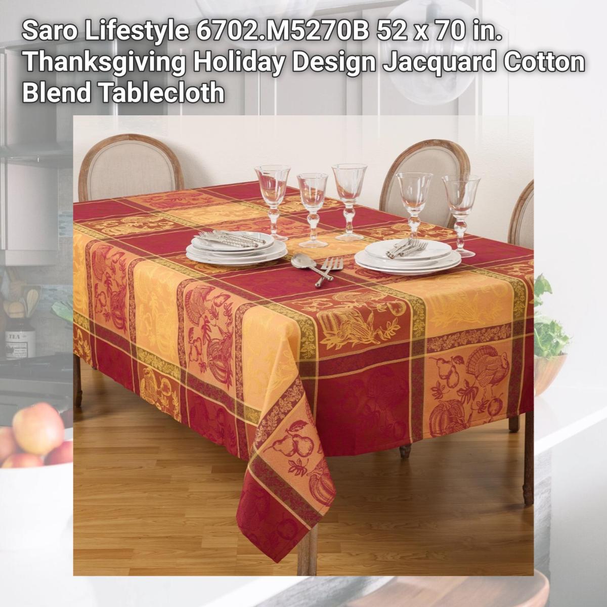 Picture of Saro Lifestyle 6702.M5270B 52 x 70 in. Thanksgiving Holiday Design Jacquard Cotton Blend Tablecloth
