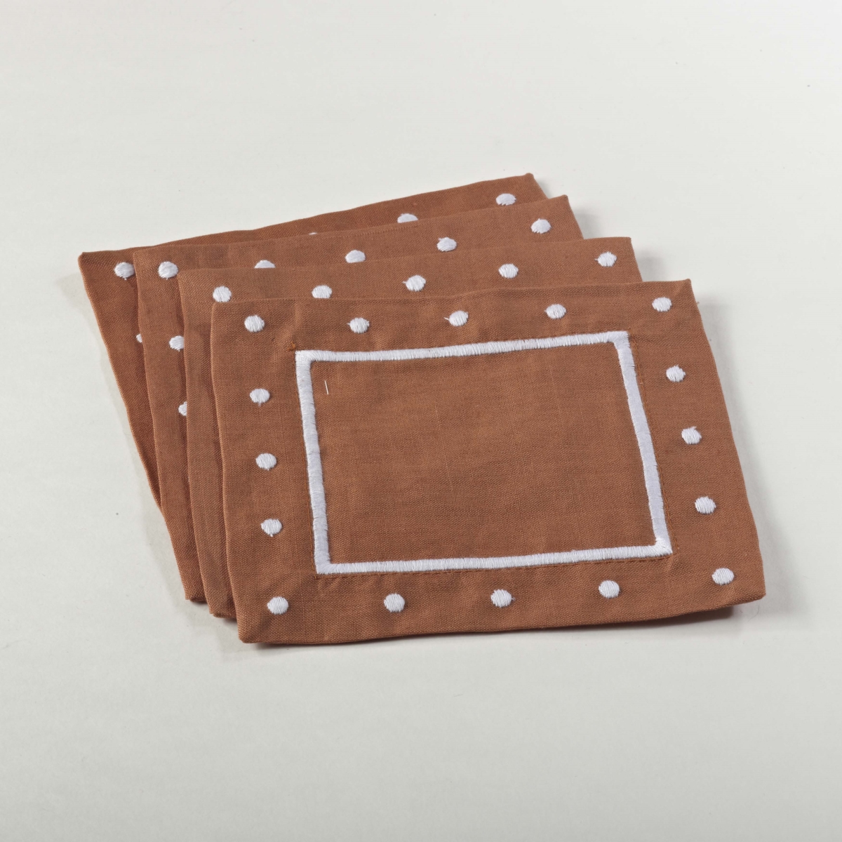 7551.tc6s 6 In. Square Embroidered Coaster With Dotted Border - Terracotta, Set Of 4