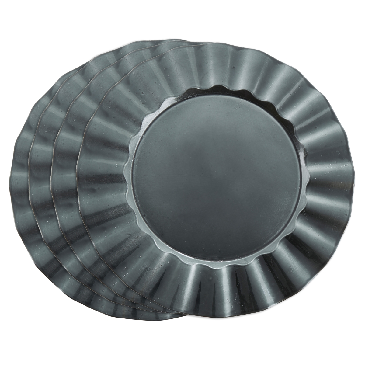 Ch205.pw13r 13 In. Tournesol Round Metallic Ruffle Border Round Charger Plate - Pewter, Set Of 4