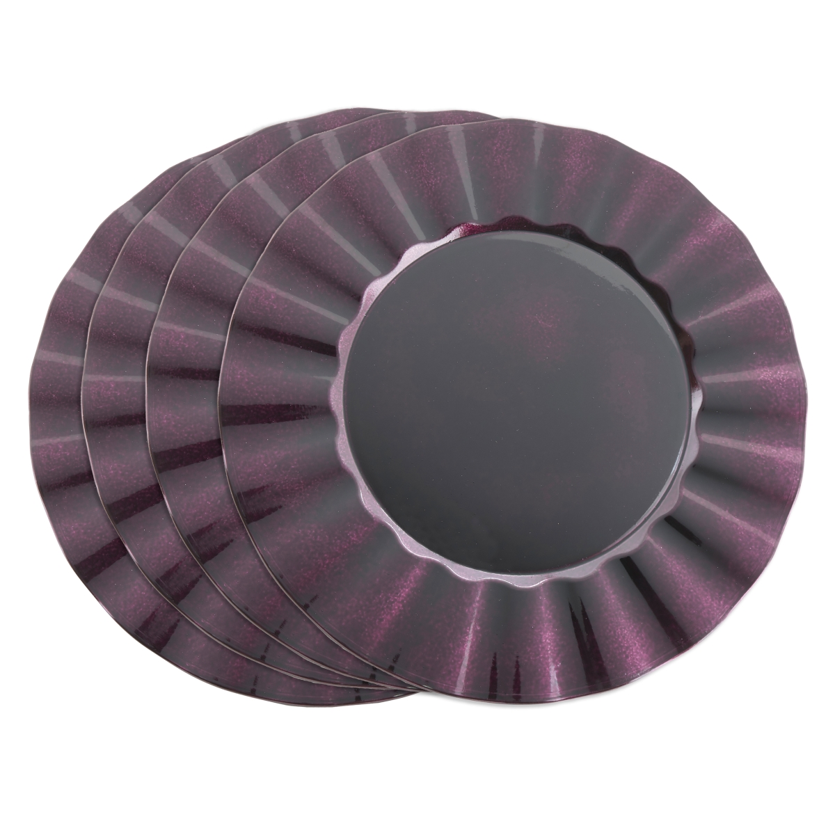 Ch205.eg13r 13 In. Jacquard Round Metallic Ruffle Border Round Charger Plate - Eggplant, Set Of 4