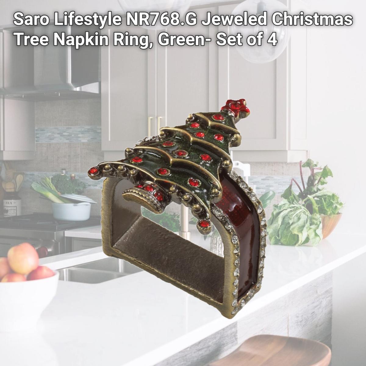 Picture of Saro Lifestyle NR768.G Jeweled Christmas Tree Napkin Ring, Green- Set of 4