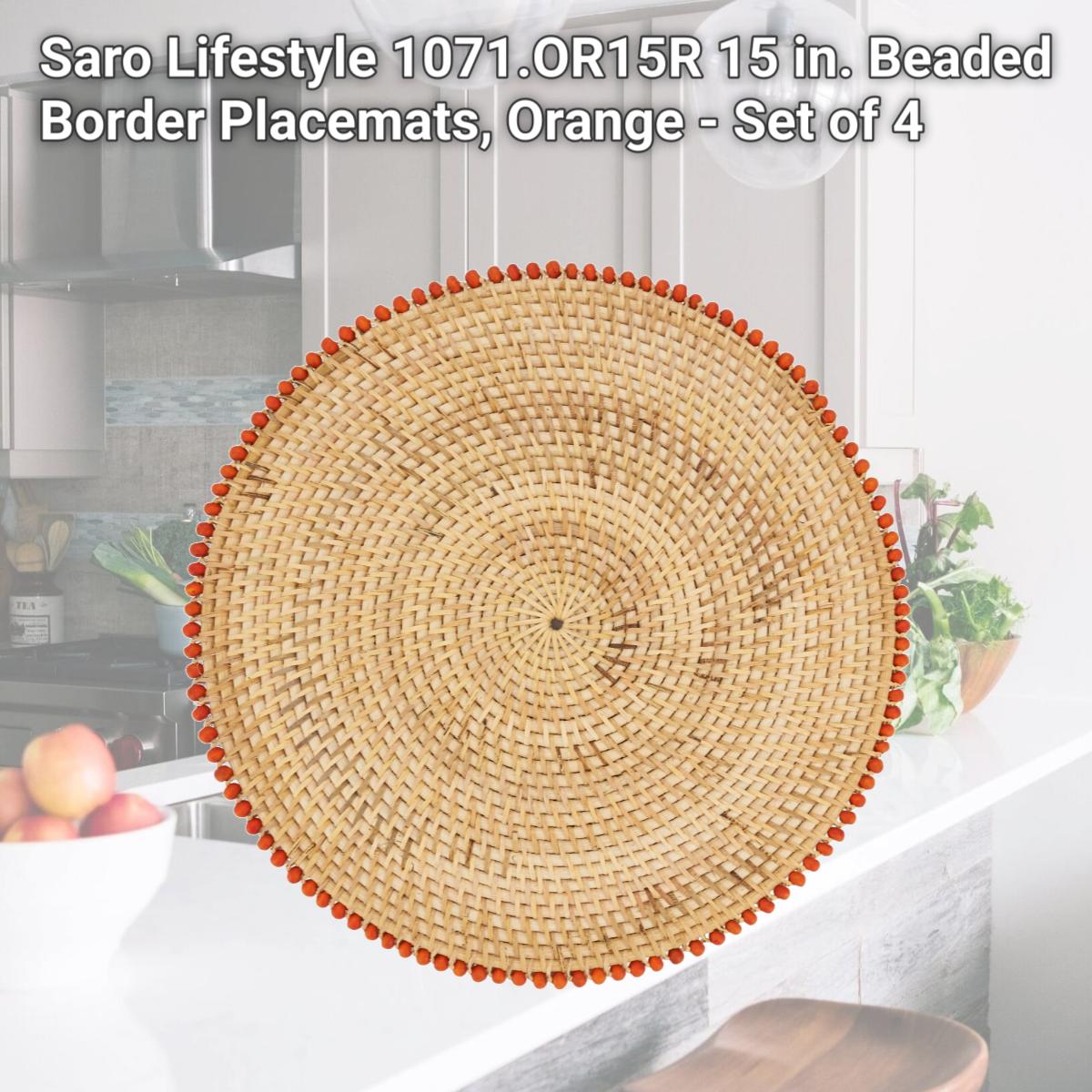 Picture of Saro Lifestyle 1071.OR15R 15 in. Beaded Border Placemats, Orange - Set of 4