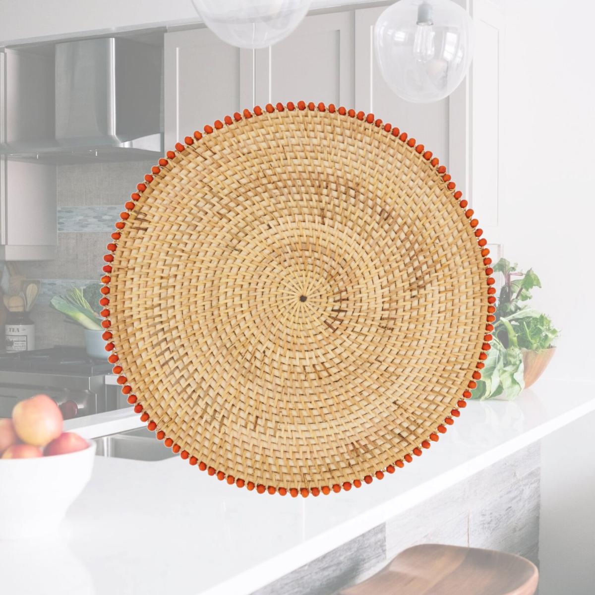 Picture of Saro Lifestyle 1071.OR15R 15 in. Beaded Border Placemats, Orange - Set of 4