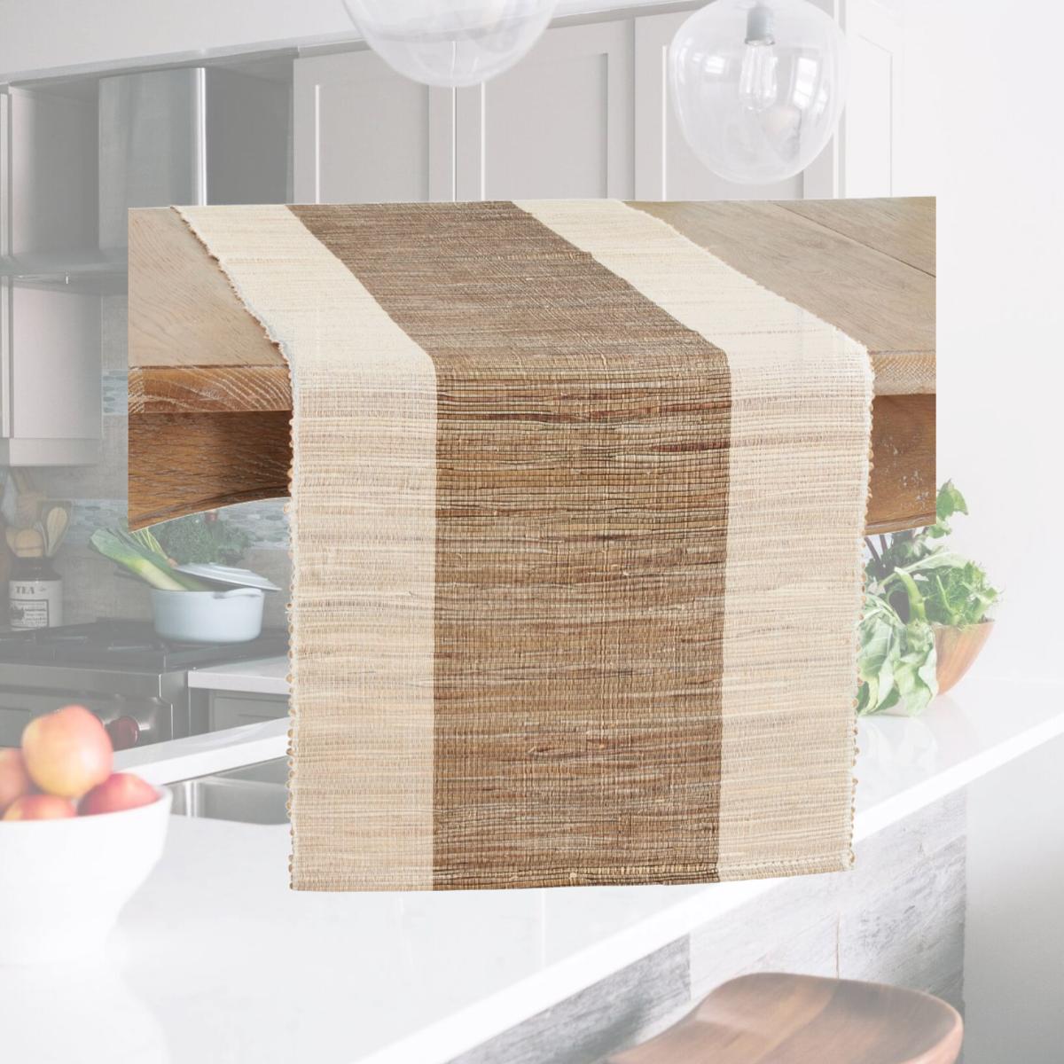 Picture of Saro Lifestyle 228.N1672B 16 x 72 in. Shimmering Banded Table Runner, Natural