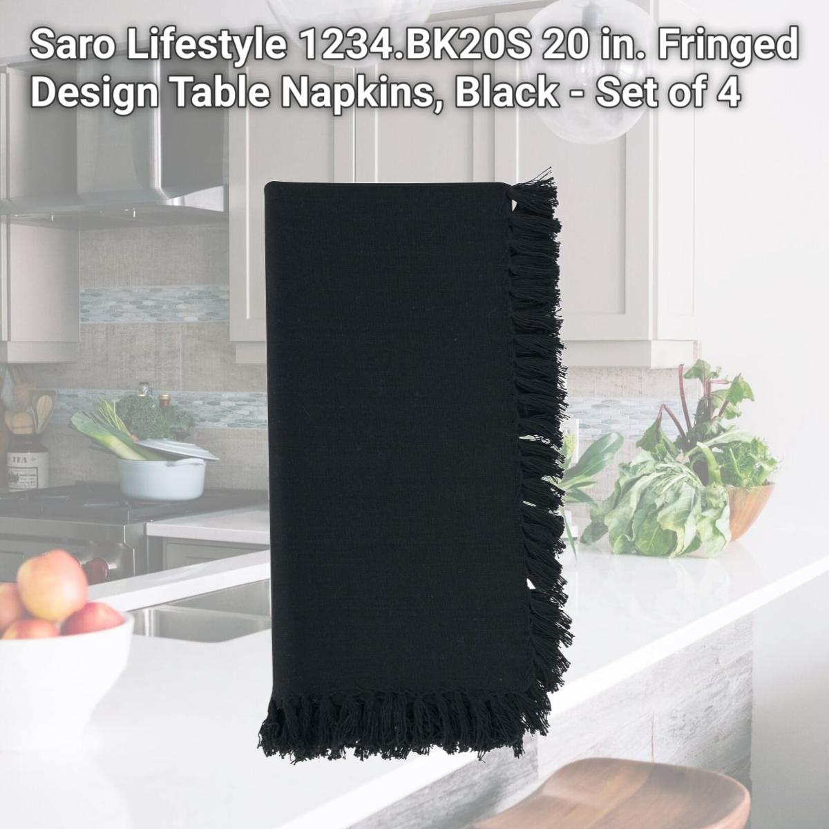 Picture of Saro Lifestyle 1234.BK20S 20 in. Fringed Design Table Napkins, Black - Set of 4